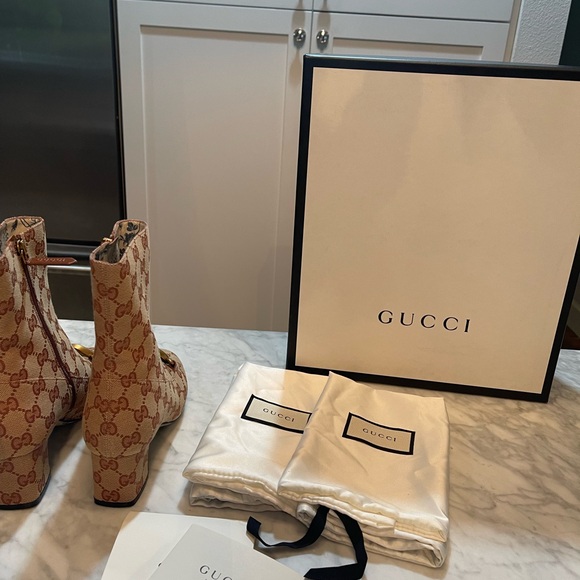 Gucci GG Logo Marmont Guccissima Monogram Brown Mid-Calf  Heel Boot shoe - Picture 10 of 12